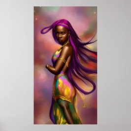 Póster Fantasía mágica cabello colorido femenino africano
