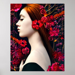Póster Fantasía mágica hermosas flores faciales