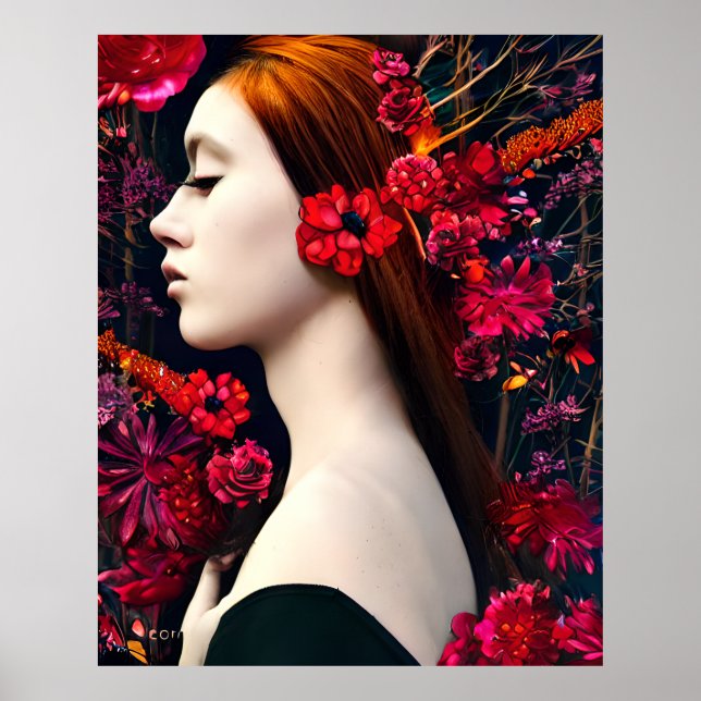 Póster Fantasía mágica hermosas flores faciales (Frente)