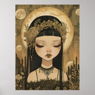 Póster fantasía mágica serena dama misterio mágico