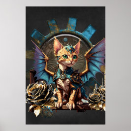 Póster Fantasía maravillosa gato de vapor.