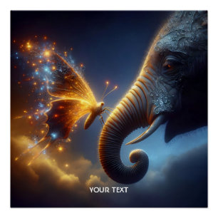 Póster Fantasía Mariposa Cuta Elefante Bebé
