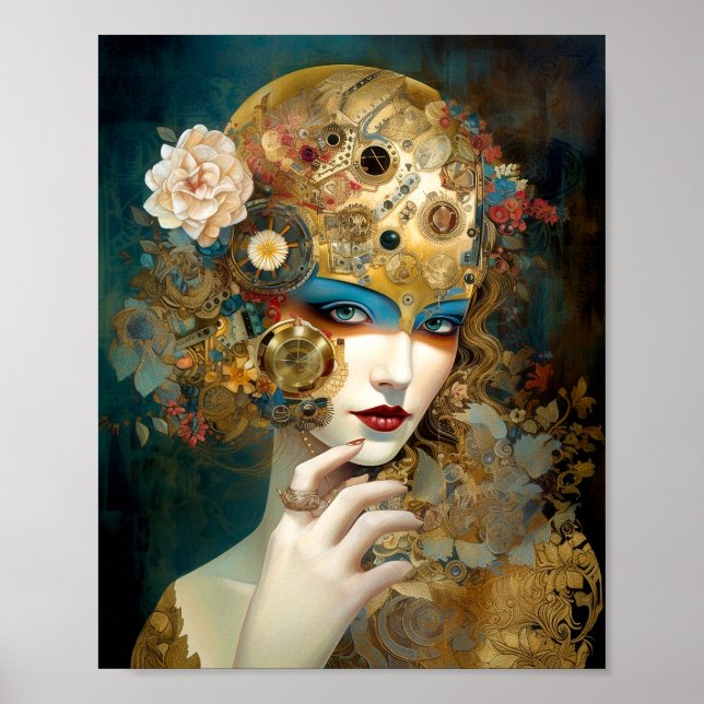 Póster Fantasía Mecánica Lady Robótica Sci-Fi (Frente)