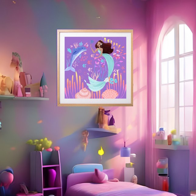 Póster Fantasía Mermaid morado delfín azul rosa océano 2 (Subido por el creador)