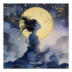 Póster Fantasía Mujer Cute Árboles Luna