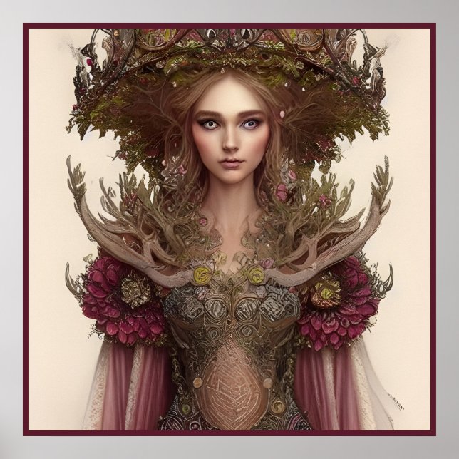 Póster Fantasía Mujer de flores y naturaleza (Frente)