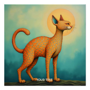 Póster Fantasía Naranja lindo Gato abstracto