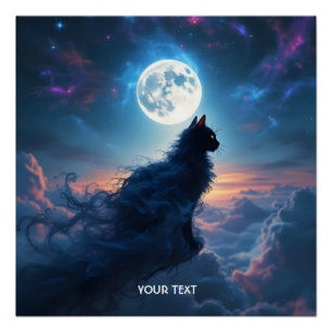 Póster Fantasía nubes de la luna del gato lindo