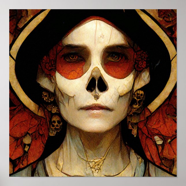 Póster Fantasía oscura Cráneo gótico Mujer 2 (Frente)