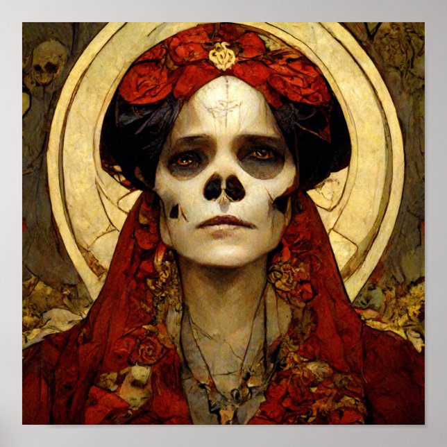 Póster Fantasía oscura Cráneo gótico Mujer 3 (Frente)