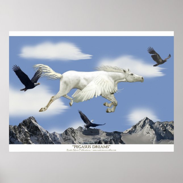 Póster Fantasía Pegasus Montañas de Caballos Voladores y  (Frente)