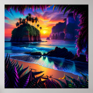 Póster Fantasía Playa Tropical Tres