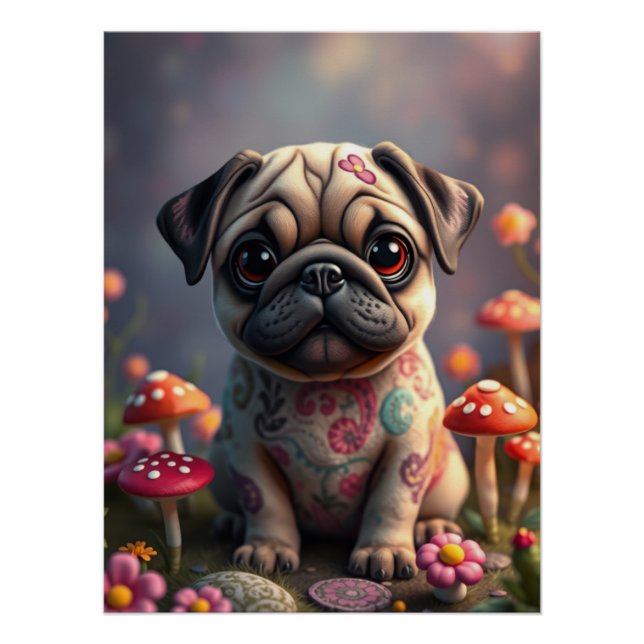 Póster Fantasía Pug Cuppy Art (Anverso)