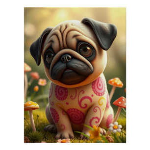 Póster Fantasía Pug Cuppy Art