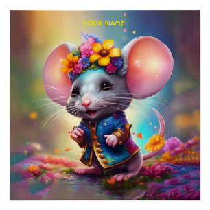 Póster Fantasía Ratón Cuerdo con Flor