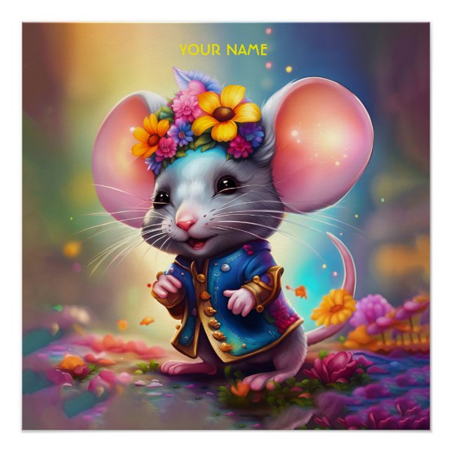 Póster Fantasía Ratón Cuerdo con Flor (Anverso)