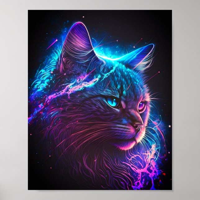 Póster Fantasía Resumen Cuto espacio galaxia Gato gatito  (Frente)