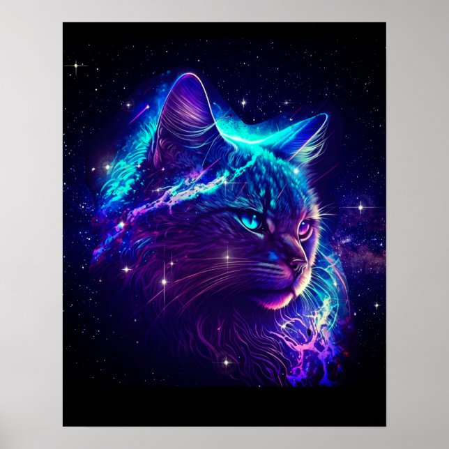 Póster Fantasía Resumen Cuto espacio galaxia Gato gatito  (Frente)