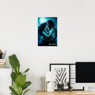 Póster Fantasía Romántica de Amantes bajo la Luna Mística