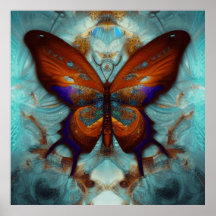 Fantasía Steampunk Naranja Mariposa Aqua Watercolo