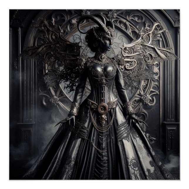 Póster Fantasía Steampunk Oscuridad Demonio Moda  (Anverso)