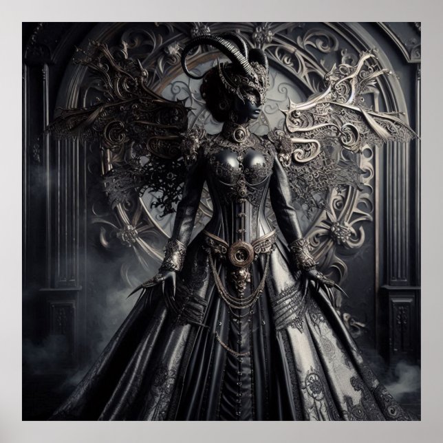 Póster Fantasía Steampunk Oscuridad Demonio Moda  (Frente)