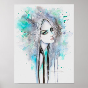 Póster Fantasía teñida verde 12 x 16 Retrato abstracto
