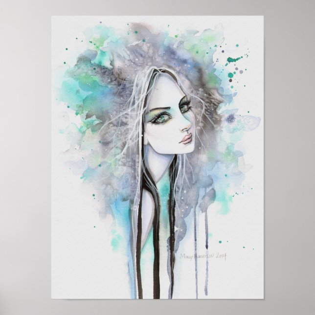 Póster Fantasía teñida verde 12 x 16 Retrato abstracto (Frente)
