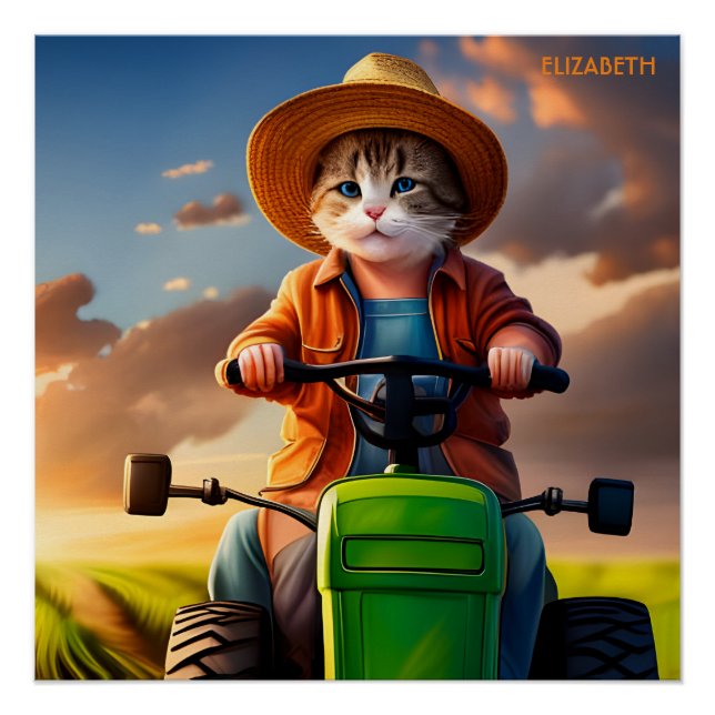 Póster Fantasía Tractor de Conducción de Gatos Cuto (Anverso)