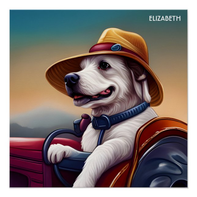 Póster Fantasía Tractor de Conducción de Perro Cute (Anverso)