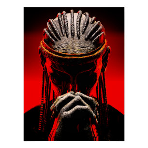 Póster Fantasía Tribal Oscura Guerrero Orando