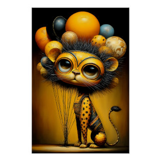 Póster Fantasie Löwe im warmen Vintage Stil