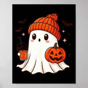 Póster Fantasma Adorable con Gorro sujetando Café de Cala