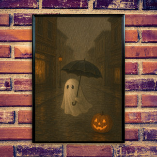 Póster Fantasma Adorable con Paraguas | Halloween Dark Ac