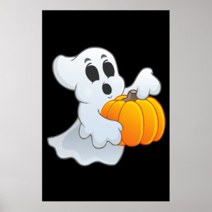 Póster Fantasma animado lindo con la calabaza