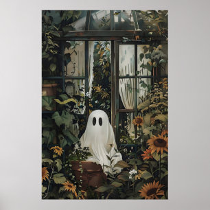 Póster Fantasma asomándose desde la ventana del invernade