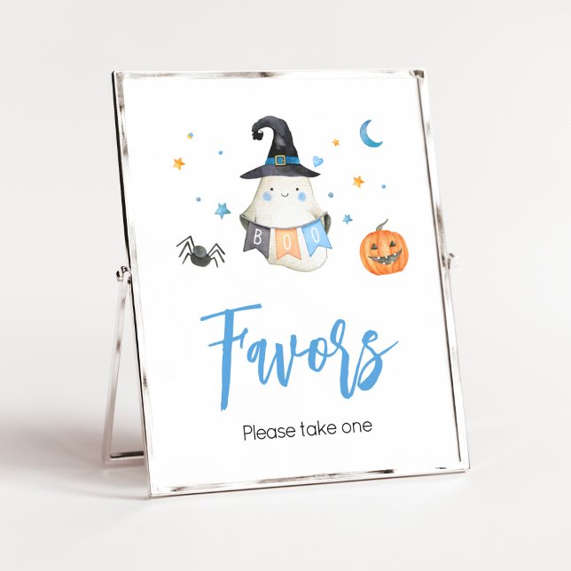 Póster Fantasma azulada Pequeña Boo Baby Shower Favores (Little Boo Baby Shower Favors Sign)