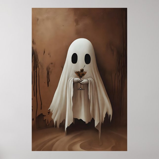 Póster Fantasma bebiendo cóctel Dirty Martini Aceitunas (Frente)