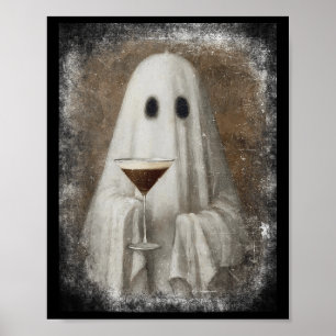 Póster Fantasma bebiendo Martini de Espresso Halloween Es