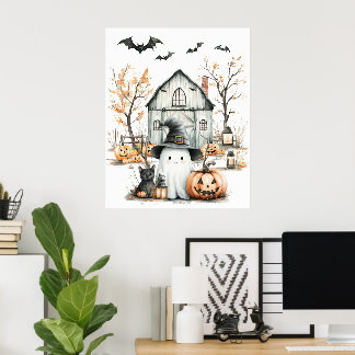 Póster Fantasma blanca y Naranja con grano de otoño