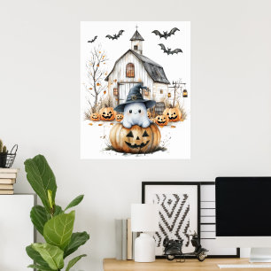 Póster Fantasma blanca y Naranja con grano de otoño