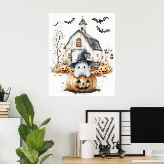 Póster Fantasma blanca y Naranja con grano de otoño