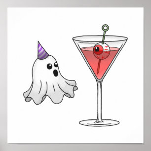 Póster Fantasma Bonito y Cóctel de Halloween Espeluznante