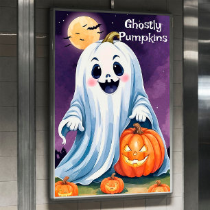 Póster Fantasma con calabazas Poster de Halloween