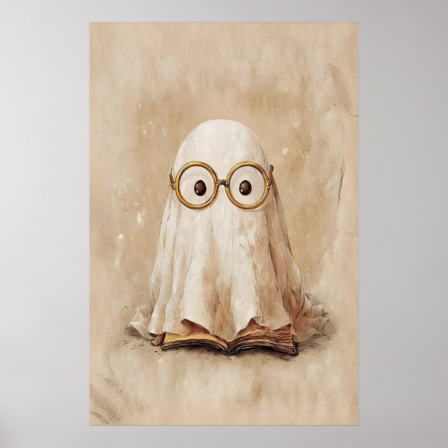 Póster Fantasma con gafas con estampado de libro, digital (Frente)