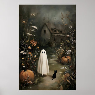 Póster Fantasma con gato negro por la noche – Casa embruj