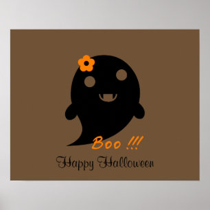 Póster Fantasma Cuidada Con Flor Y Palabra "Boo"