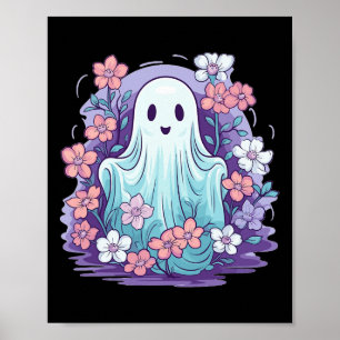 Póster Fantasma Cuidada Con Flores En Los Niños Fantasma