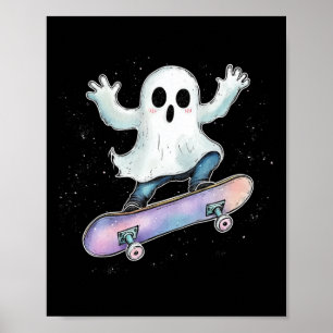 Póster Fantasma Cuidada En Skateboard Funny Skater Hallow