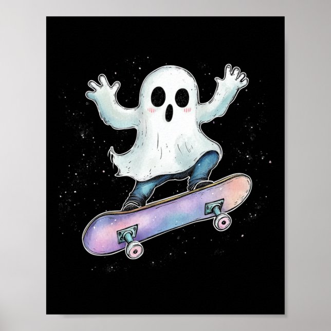 Póster Fantasma Cuidada En Skateboard Funny Skater Hallow (Frente)